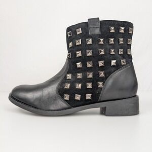 Vtg Y2K Black Leather Suede Studded Ankle Moto Boots Womens 9 EU 40